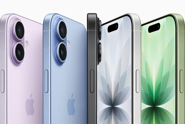 four different iphones are lined up next to each other