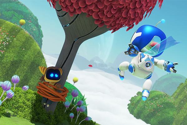 astro bot flying through air towards vip tree