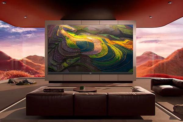 a large screen hisense 136mx micro led tv in a modern living room