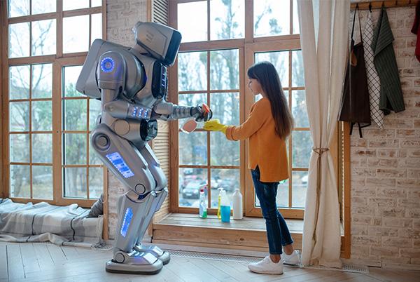 ai robot woman spring cleaning sponge