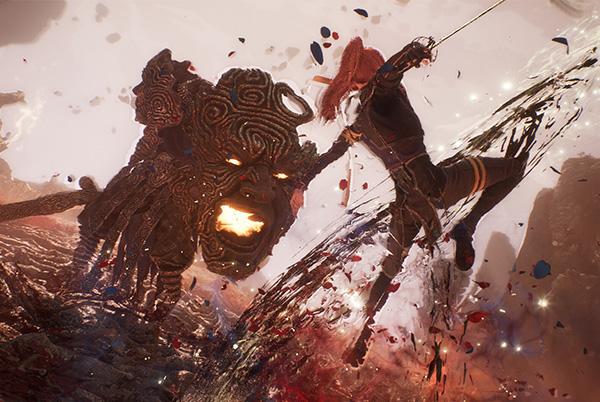 a video game with a woman fighting a monster with a sword clair obscur expedition 33