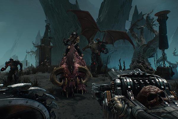 a video game with a bunch of monsters and a gun screenshot from doom the dark ages in xbox developer direct 2025 trailer