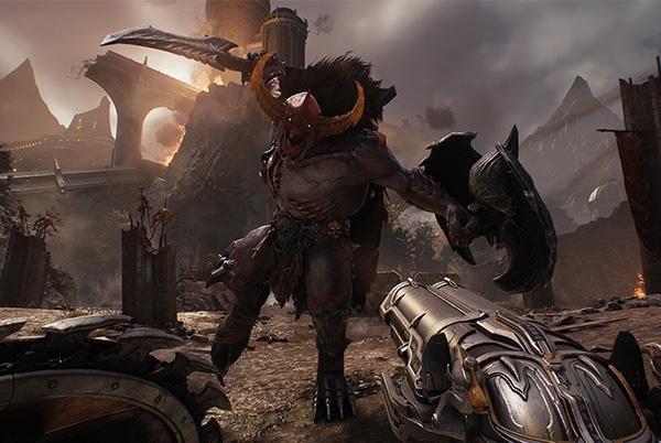 a video game character with a large sword and armour doom the dark ages