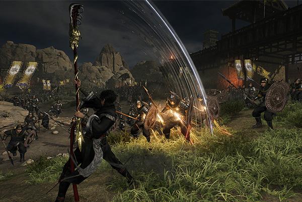 a group of people are fighting in a field with swords from dynasty warriors origins