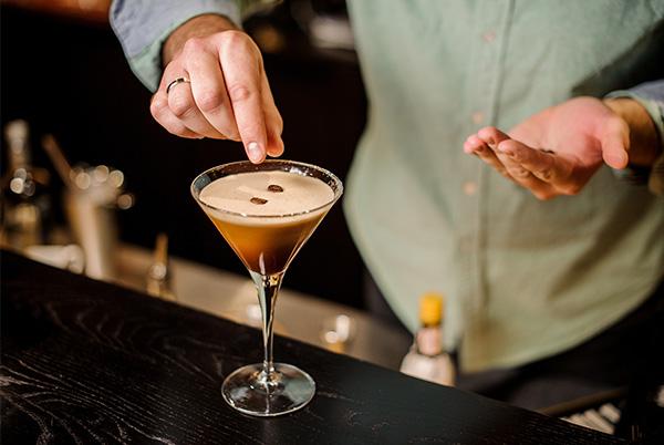 espresso martini cocktail drink at a bar
