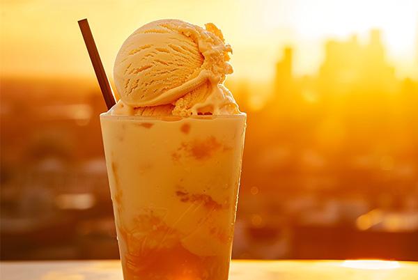schlammbowle cocktail ice cream and a straw on a table sunset