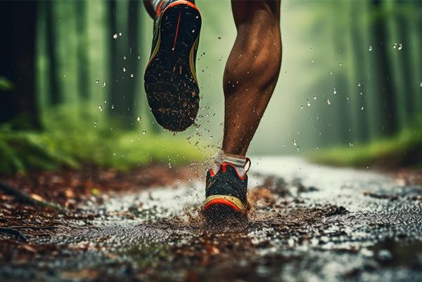 Man running rain path mud trainers