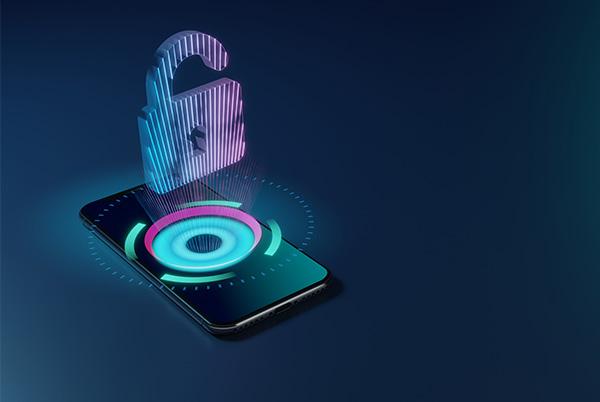Mobile phone with unlocked icon graphic