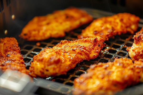 a close up of some chicken being cooked in an air fryer
