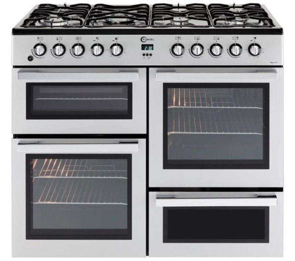 FLAVEL MLN10FRS Dual Fuel Range Cooker – Silver & Chrome, Silver/Grey
