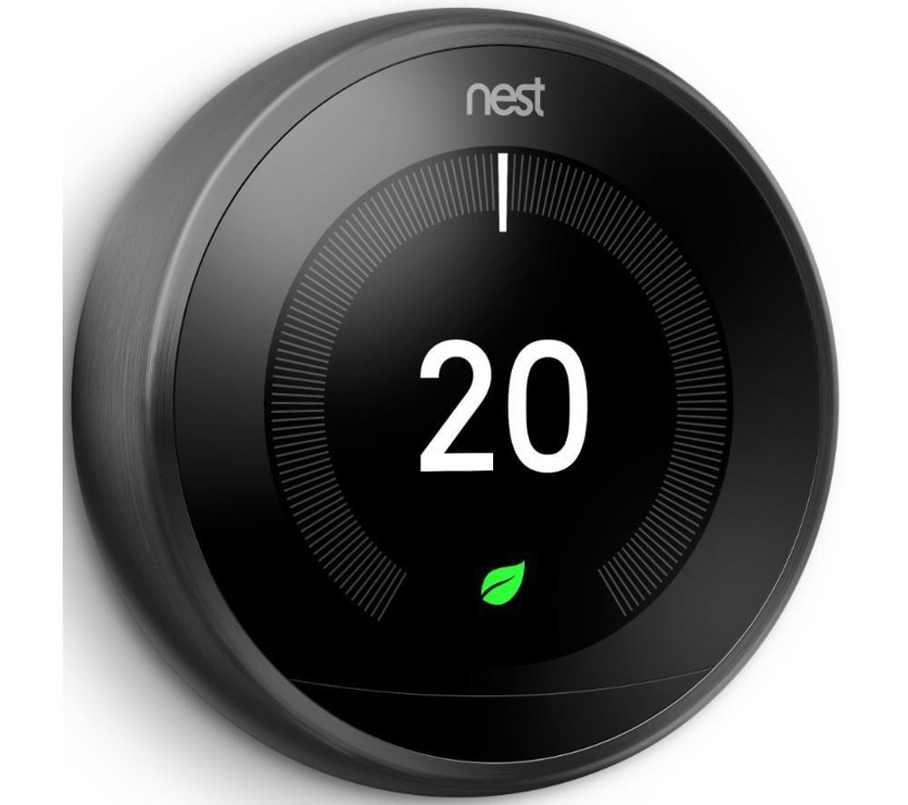 Google Nest Learning Thermostat 3rd Generation, Black - Smart Thermostat - A Brighter Way To Save Energy & GJQ9T Nest Cam (Indoor, Wired) Security Camera - Smart Home WiFi Camera