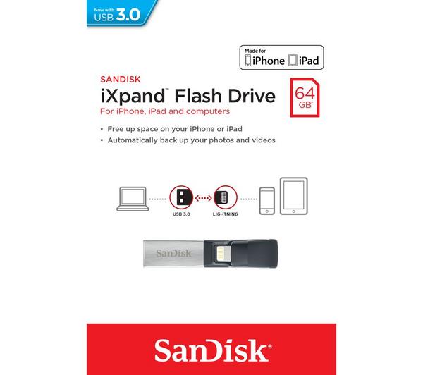 SANDISK iXpand USB 3.0 Dual Memory Stick - 32 GB, Black & Silver image number 8