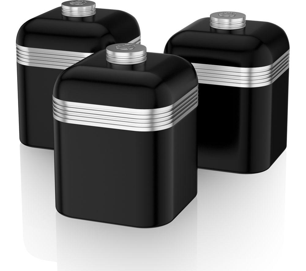 Swan Retro SWKA1020BN 1-litre Canisters - Black, Pack of 3