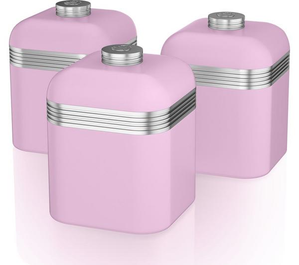 SWAN Retro SWKA1020PN 1-litre Canisters - Pink, Pack of 3 image number 0
