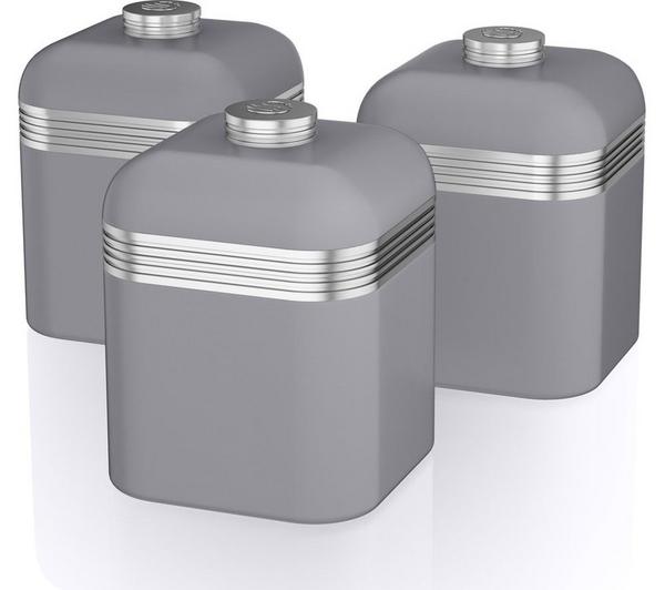 SWAN Retro SWKA1020GRN 1-litre Canisters - Grey, Pack of 3 image number 0
