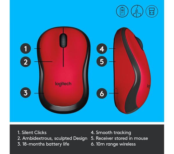 LOGITECH M220 Silent Wireless Optical Mouse - Red image number 10