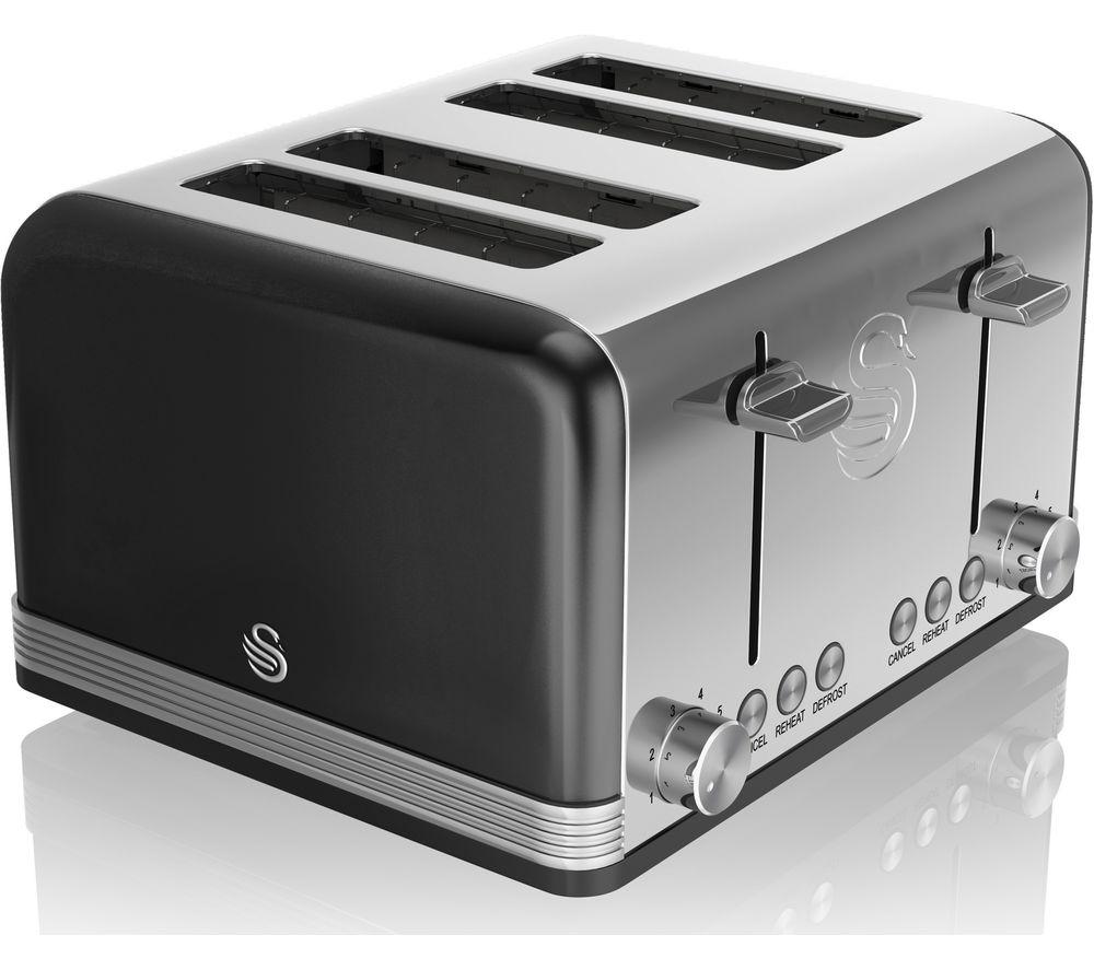 Swan Retro ST19020BN 4-Slice Toaster - Black, Black