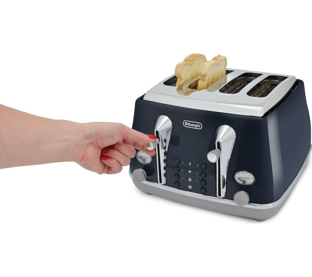 DELONGHI Icona Capitals CTOC4003.BL 4-Slice Toaster - Blue image number 4 of 7