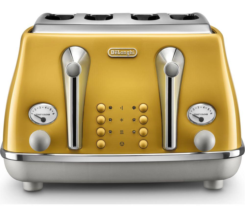 DELONGHI Icona Capitals CTOC4003.Y 4-Slice Toaster - Yellow