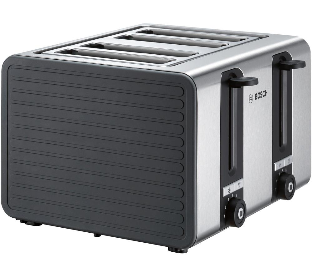 BOSCH Silicone TAT7S45GB 4-Slice Toaster - Black and Grey, Black,Silver/Grey