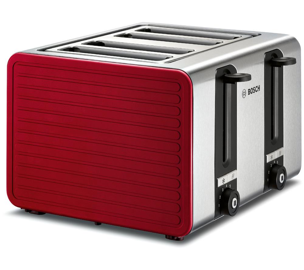 BOSCH Silicone TAT7S44GB 4-Slice Toaster ? Red, Silver/Grey,Red