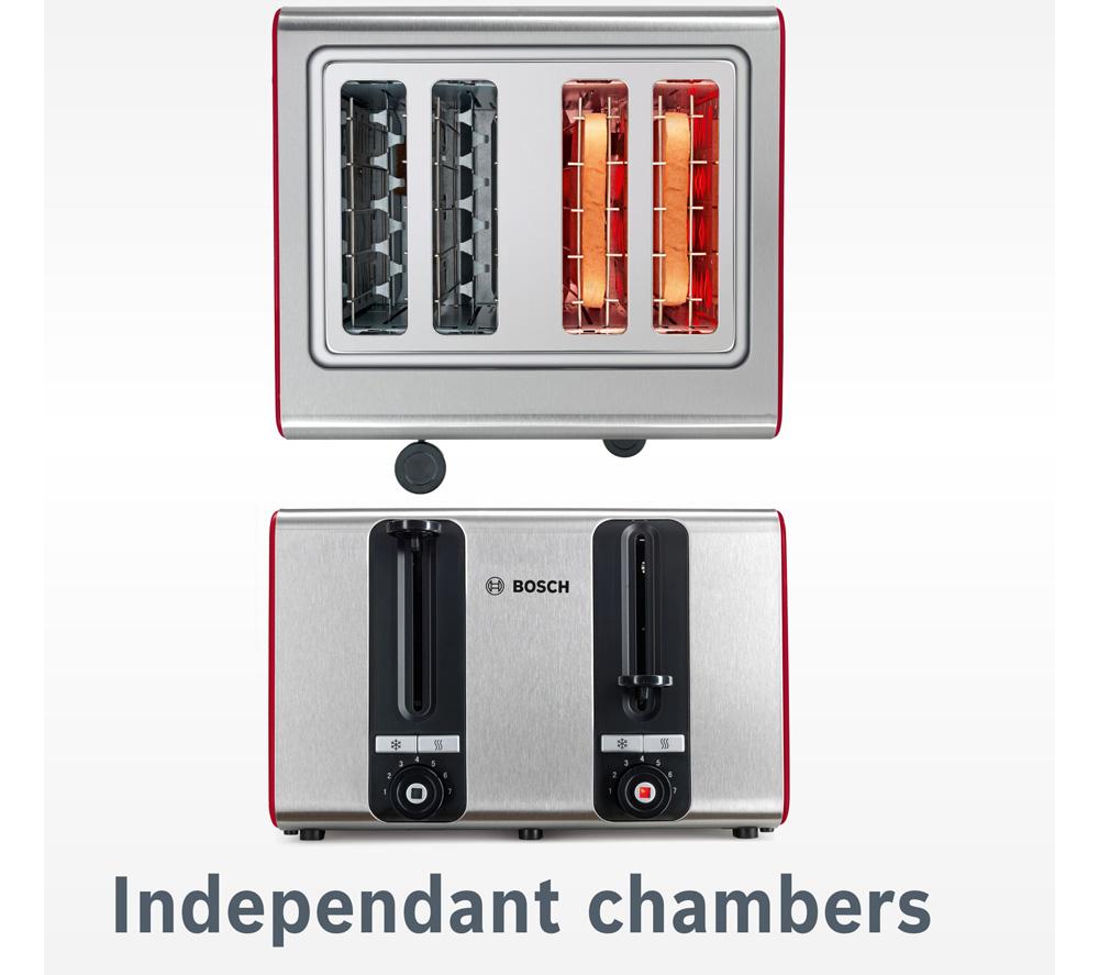 BOSCH Silicone TAT7S44GB 4-Slice Toaster &ndash; Red image number 4 of 11