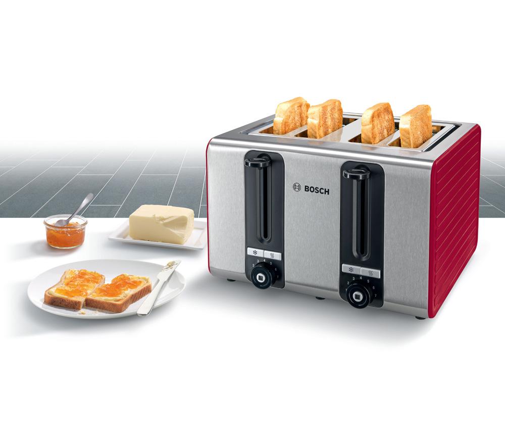 BOSCH Silicone TAT7S44GB 4-Slice Toaster &ndash; Red image number 11 of 11