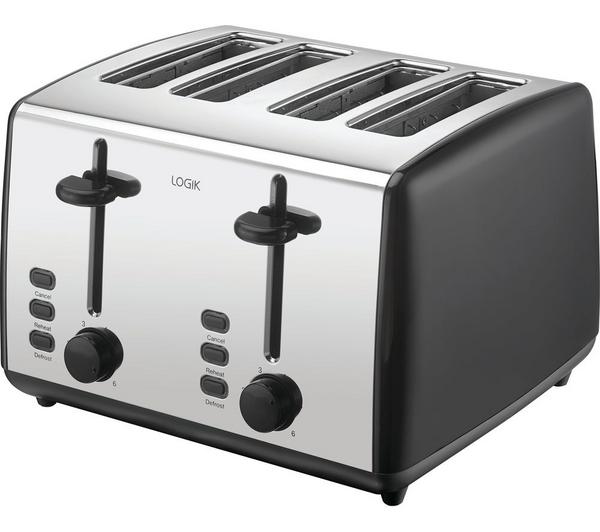 LOGIK L04TBK19 4-Slice Toaster - Black & Silver image number 0