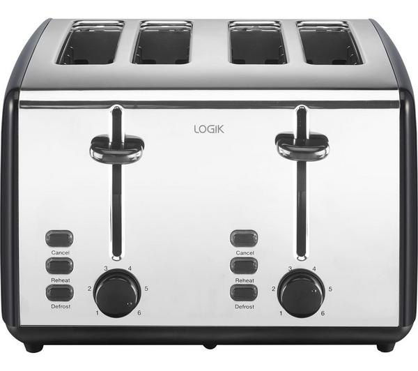 LOGIK L04TBK19 4-Slice Toaster - Black & Silver image number 1