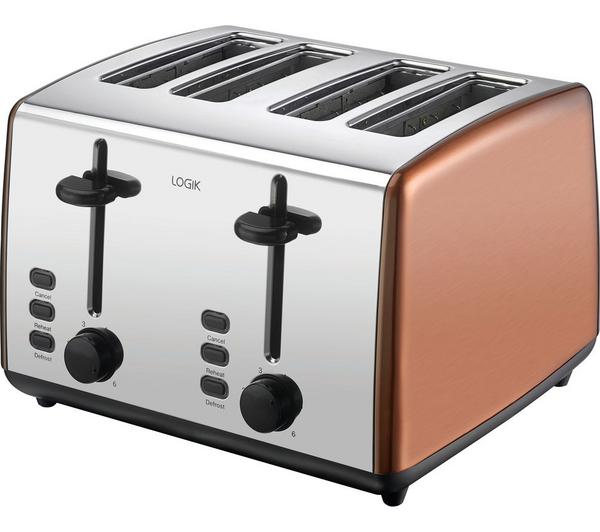 LOGIK L04TCU19 4-Slice Toaster - Copper & Silver image number 0