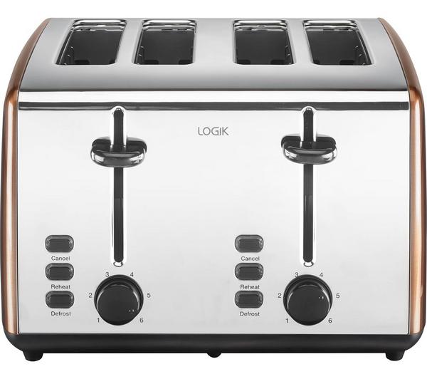 LOGIK L04TCU19 4-Slice Toaster - Copper & Silver image number 1