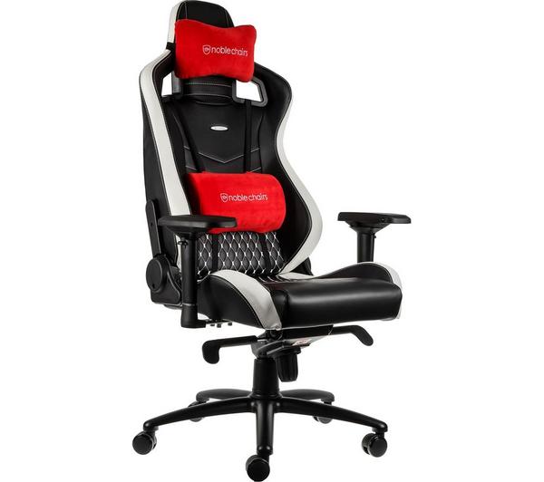 NOBLECHAIRS EPIC Real Leather Gaming Chair – Black, White & Red image number 0