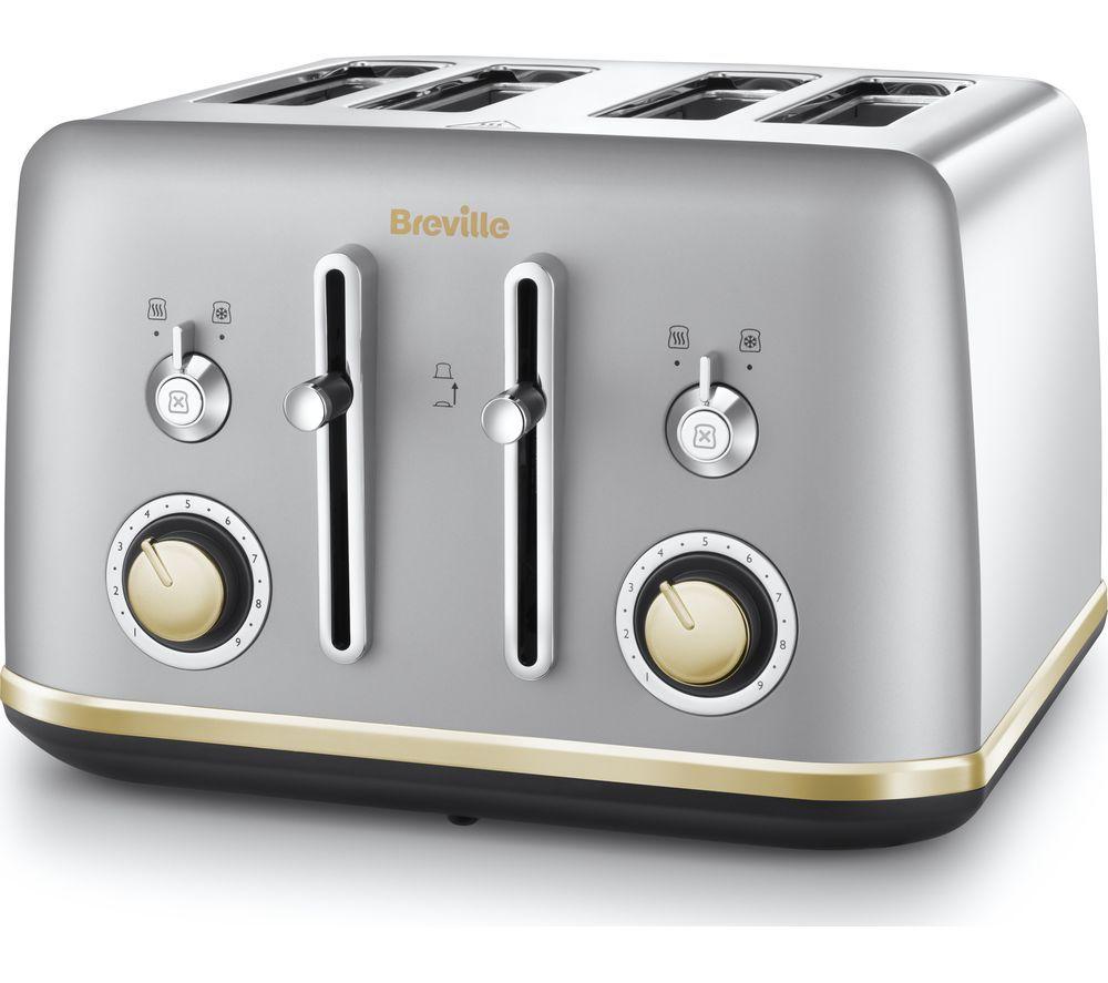 BREVILLE Mostra VTT929 4-Slice Toaster - Silver & Gold, Silver/Grey,Gold