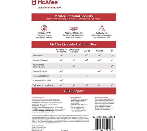 MCAFEE LiveSafe Premium - 1 year for unlimited devices image number 1