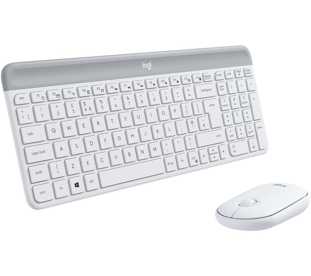 Logitech MK470 Slim Wireless Keyboard & Mouse Combo for Windows, 2.4GHz USB Unifying USB-Receiver, Low Profile, Whisper-Quiet, Long Battery Life, Optical Mouse, PC/Laptop, QWERTY UK Layout - White