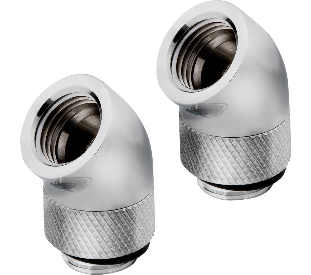 CORSAIR Hydro X Series XF 45� Rotary Fitting Adapter - G1/4, Chrome, Pack of 2, Silver/Grey