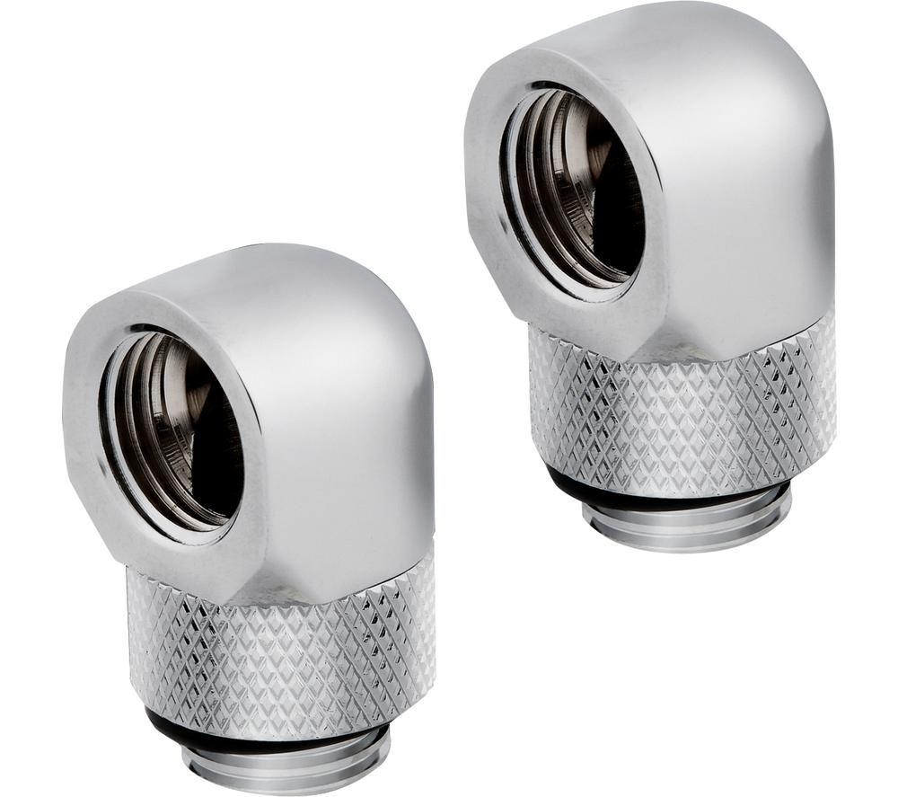 CORSAIR Hydro X Series XF 90� Rotary Fitting Adapter - G1/4, Chrome, Pack of 2, Silver/Grey