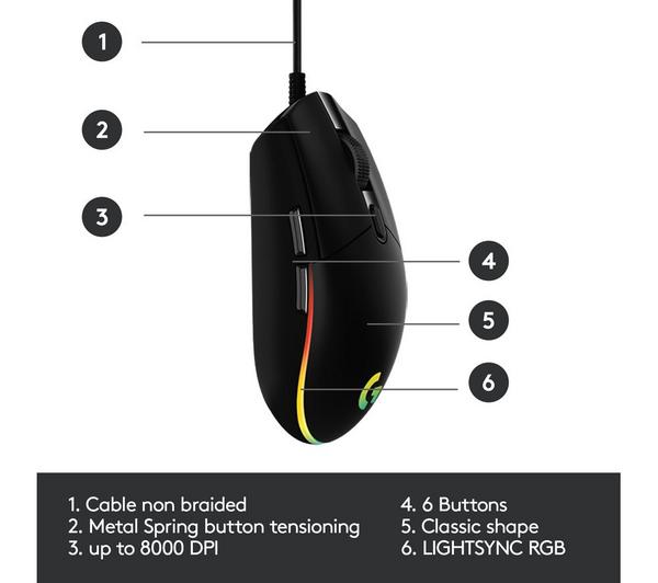 LOGITECH G203 Lightsync Optical Gaming Mouse - Black image number 7