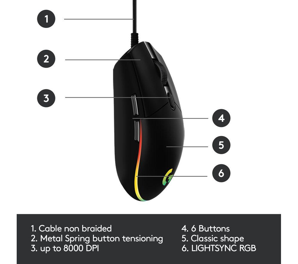 LOGITECH G203 Lightsync Optical Gaming Mouse - Black image number 10 of 14