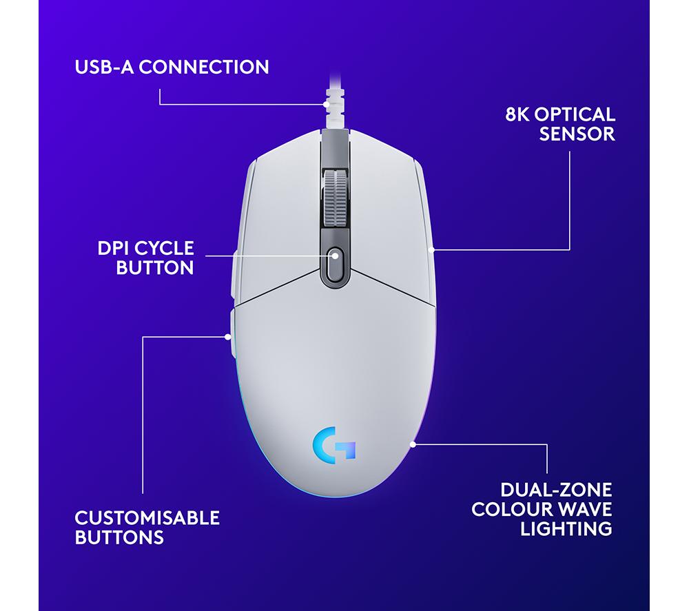 LOGITECH G203 Lightsync Optical Gaming Mouse - White image number 6 of 13