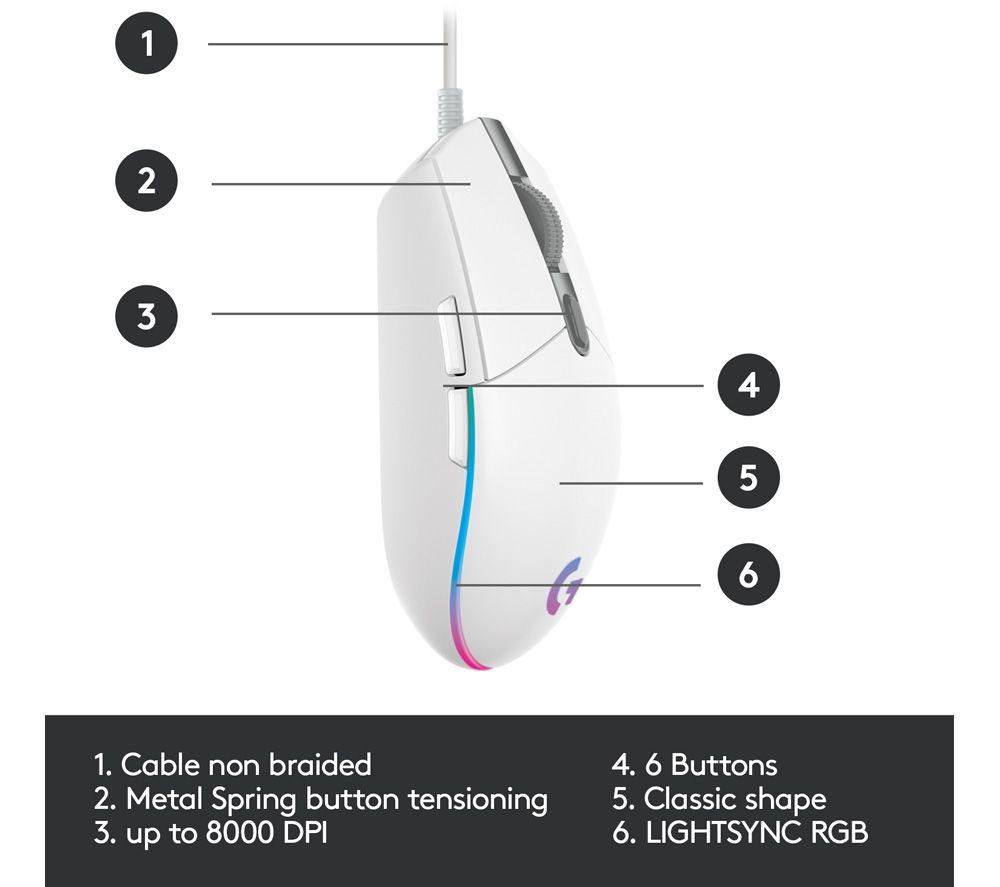 LOGITECH G203 Lightsync Optical Gaming Mouse - White image number 9 of 13