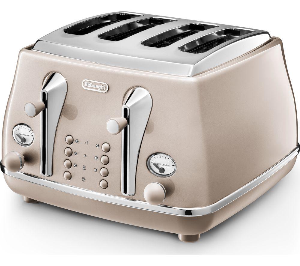 Buy DELONGHI Icona Metallics CTOT4003.BG 4 Slice Toaster Beige