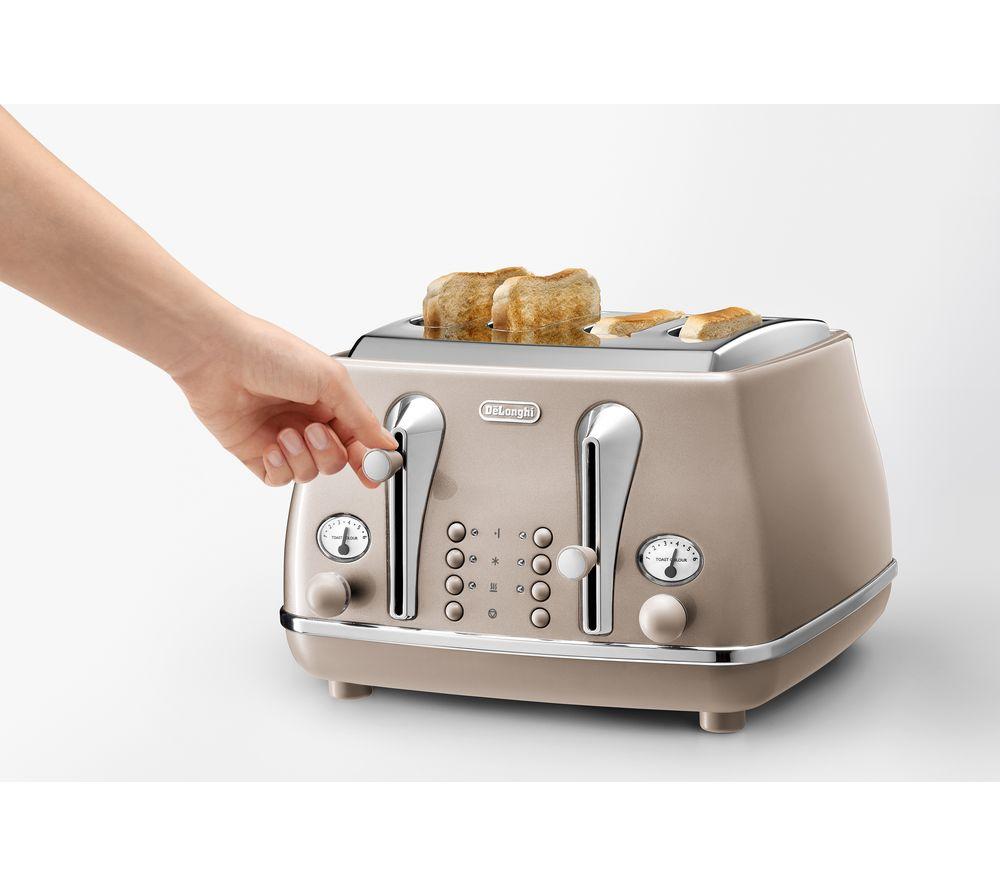 DELONGHI Icona Metallics CTOT4003.BG 4-Slice Toaster - Beige image number 5 of 7