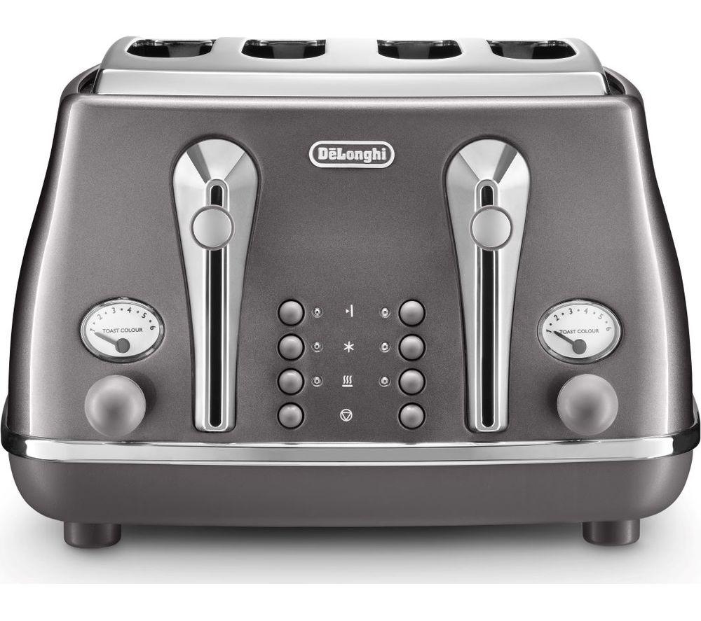 Image of DELONGHI Icona Metallics CTOT4003.GY 4-Slice Toaster - Grey, Silver/Grey