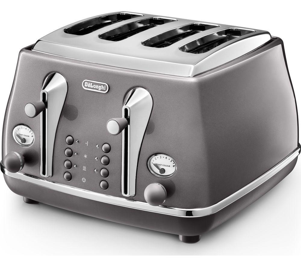 Buy DELONGHI Icona Metallics CTOT4003.GY 4 Slice Toaster Grey CurrysIE