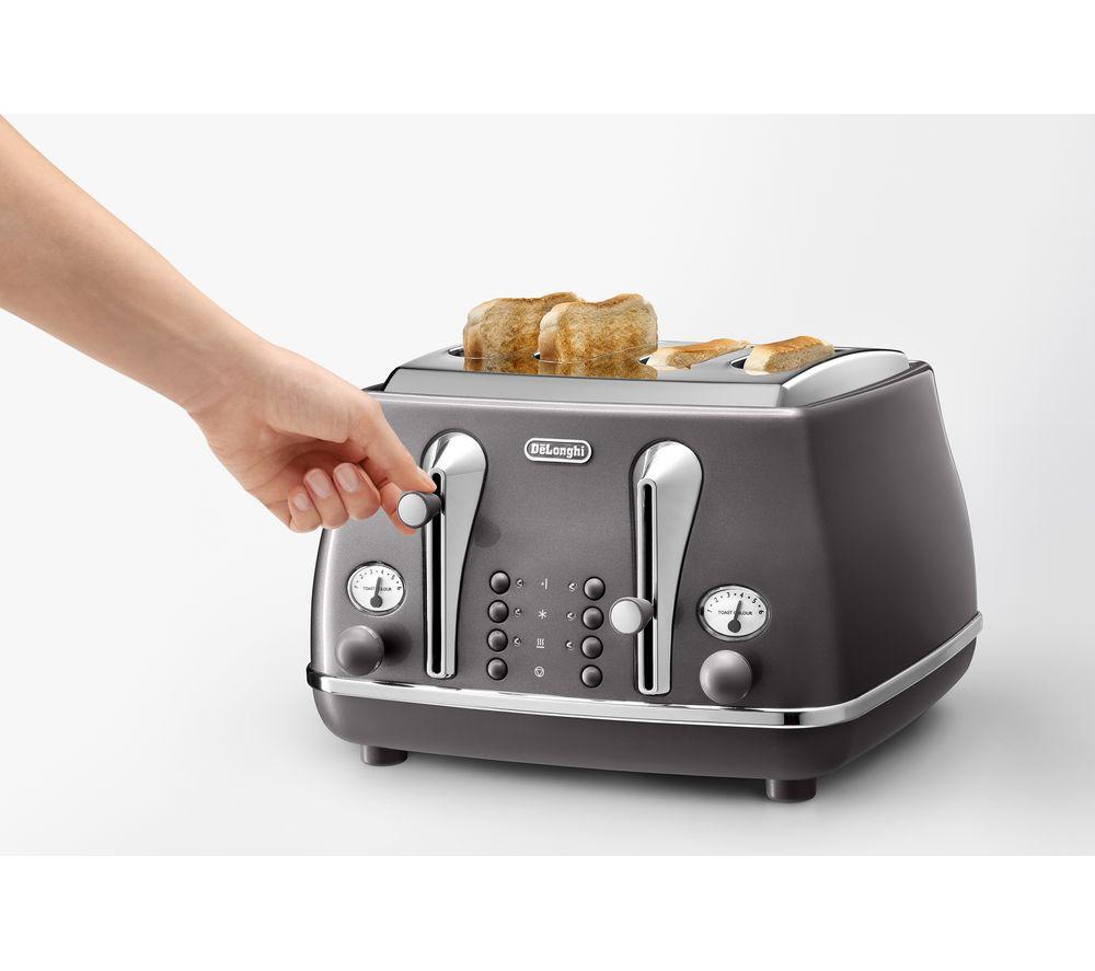 Buy DELONGHI Icona Metallics CTOT4003.GY 4 Slice Toaster Grey