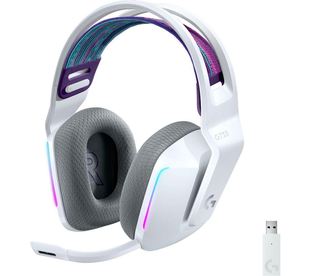 Logitech G733 LIGHTSPEED Wireless Gaming Headset with suspension headband, White & G502 LIGHTSPEED Wireless Gaming Mouse, Black