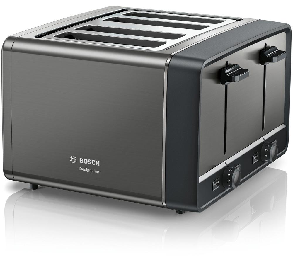 BOSCH DesignLine Ergo TAT5P445GB 4-Slice Toaster ? Anthracite, Silver/Grey