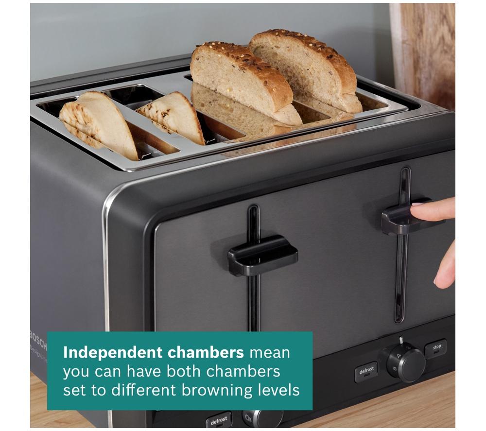 BOSCH DesignLine Ergo TAT5P445GB 4-Slice Toaster &ndash; Anthracite image number 6 of 12