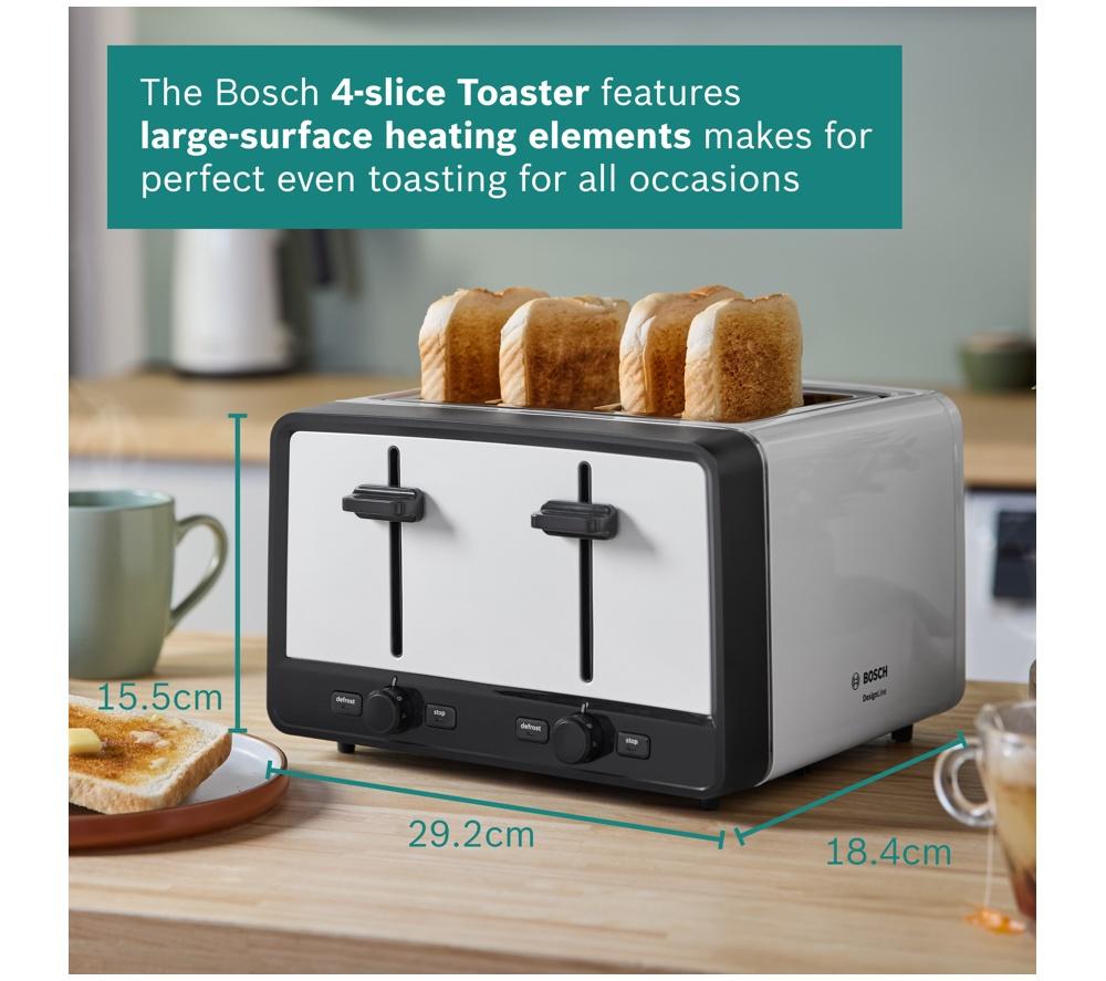 BOSCH DesignLine Ergo TAT5P441GB 4-Slice Toaster &ndash; White image number 2 of 12